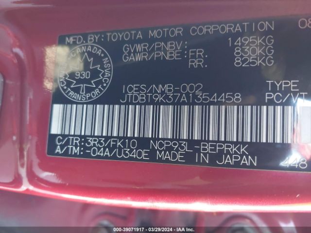 Photo 8 VIN: JTDBT9K37A1354458 - TOYOTA YARIS 