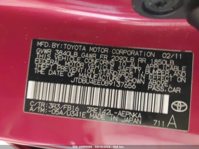 Photo 8 VIN: JTDBU4EE0B9137656 - TOYOTA COROLLA 