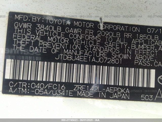 Photo 8 VIN: JTDBU4EE1AJ072801 - TOYOTA COROLLA 