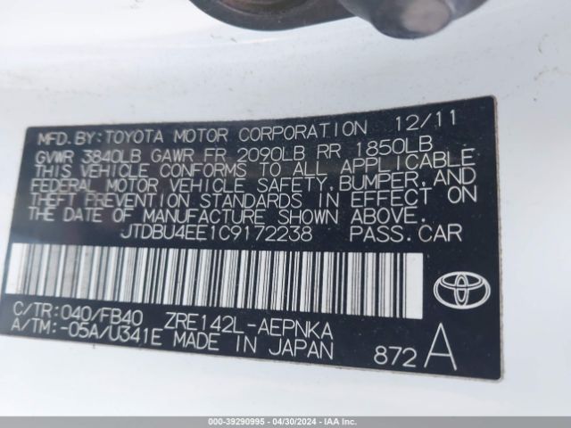 Photo 8 VIN: JTDBU4EE1C9172238 - TOYOTA COROLLA 