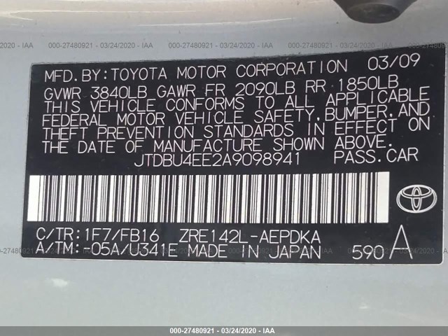 Photo 8 VIN: JTDBU4EE2A9098941 - TOYOTA COROLLA 