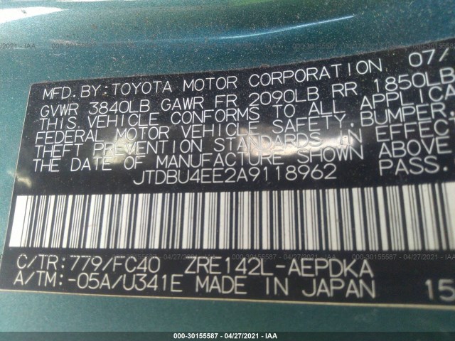 Photo 8 VIN: JTDBU4EE2A9118962 - TOYOTA COROLLA 