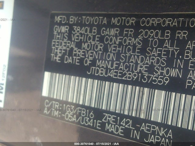 Photo 8 VIN: JTDBU4EE2B9137559 - TOYOTA COROLLA 