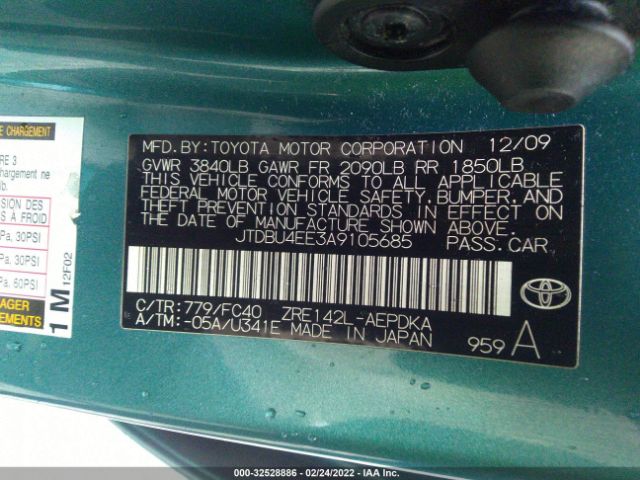 Photo 8 VIN: JTDBU4EE3A9105685 - TOYOTA COROLLA 