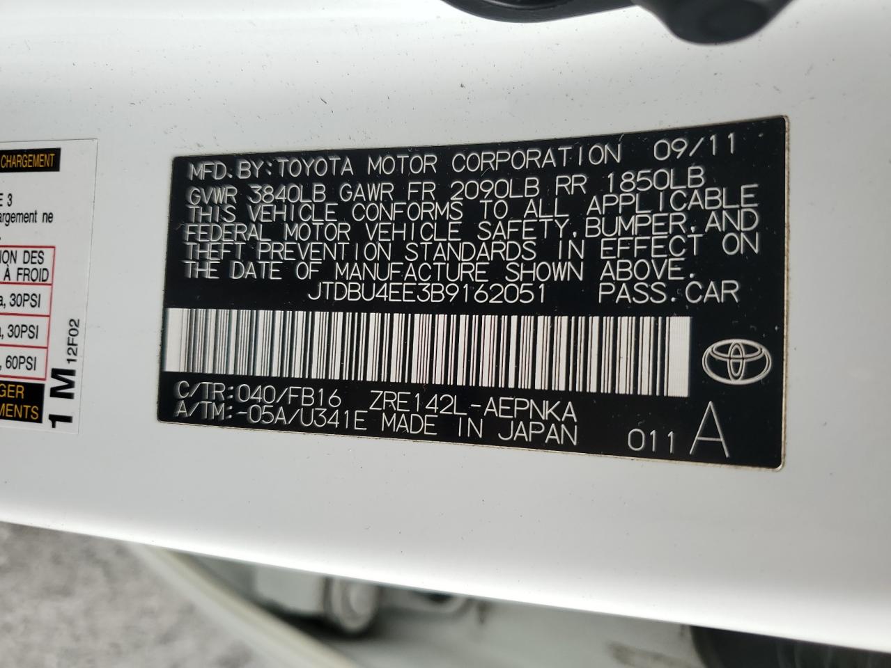 Photo 11 VIN: JTDBU4EE3B9162051 - TOYOTA COROLLA 