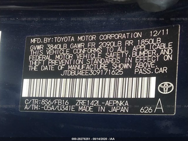 Photo 8 VIN: JTDBU4EE3C9171625 - TOYOTA COROLLA 