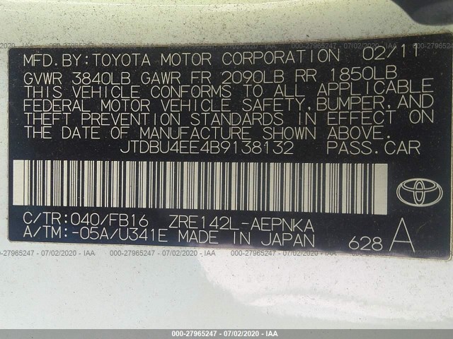 Photo 8 VIN: JTDBU4EE4B9138132 - TOYOTA COROLLA 