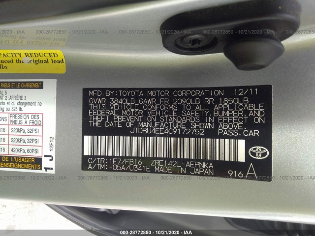 Photo 8 VIN: JTDBU4EE4C9172752 - TOYOTA COROLLA 