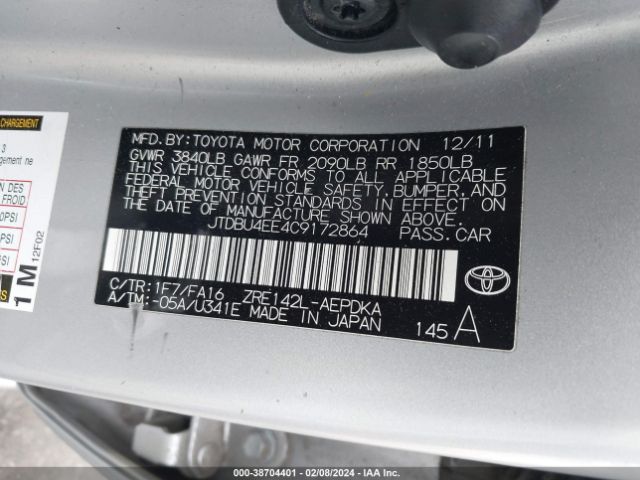 Photo 8 VIN: JTDBU4EE4C9172864 - TOYOTA COROLLA 