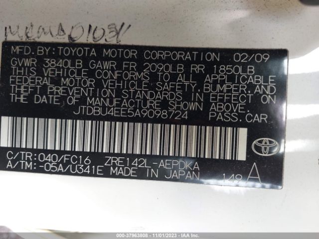 Photo 8 VIN: JTDBU4EE5A9098724 - TOYOTA COROLLA 