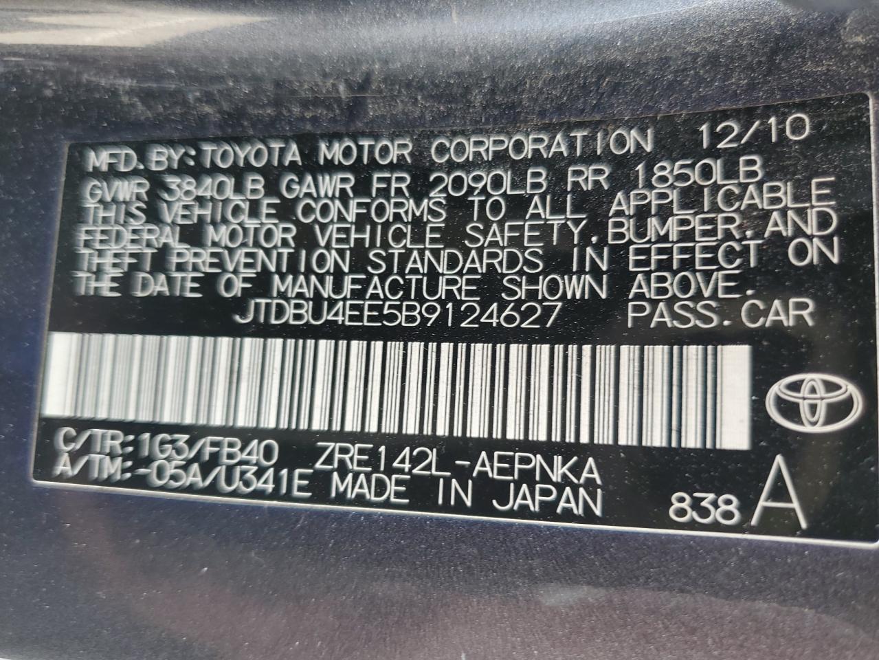 Photo 11 VIN: JTDBU4EE5B9124627 - TOYOTA COROLLA 