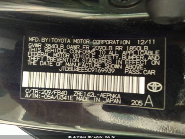 Photo 8 VIN: JTDBU4EE5C9169939 - TOYOTA COROLLA 