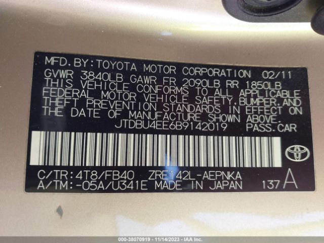 Photo 8 VIN: JTDBU4EE6B9142019 - TOYOTA COROLLA 