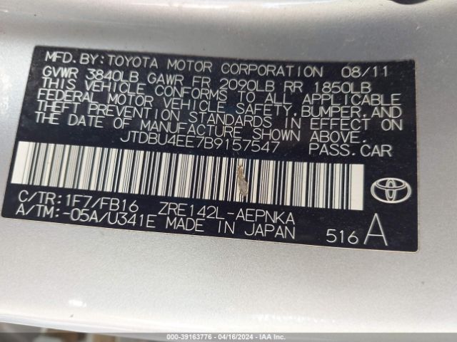 Photo 8 VIN: JTDBU4EE7B9157547 - TOYOTA COROLLA 