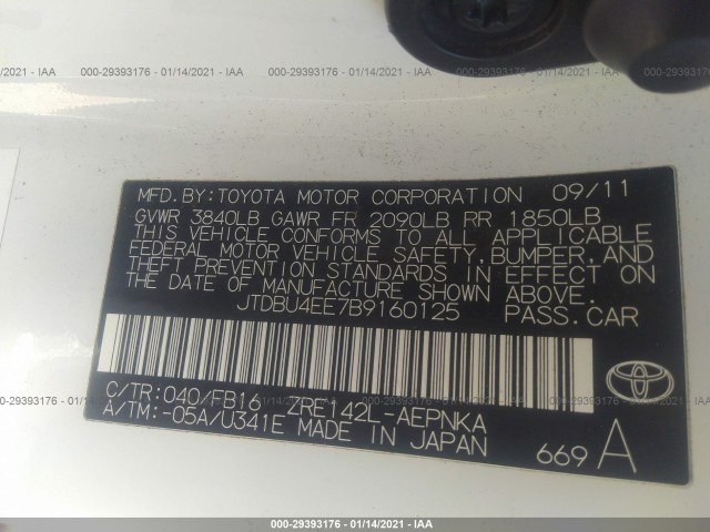 Photo 8 VIN: JTDBU4EE7B9160125 - TOYOTA COROLLA 