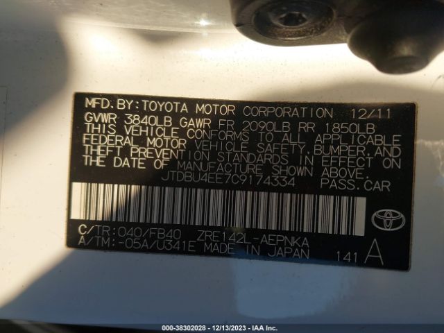 Photo 8 VIN: JTDBU4EE7C9174334 - TOYOTA COROLLA 