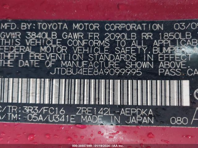 Photo 8 VIN: JTDBU4EE8A9099995 - TOYOTA COROLLA 