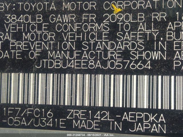 Photo 8 VIN: JTDBU4EE8AJ057664 - TOYOTA COROLLA 