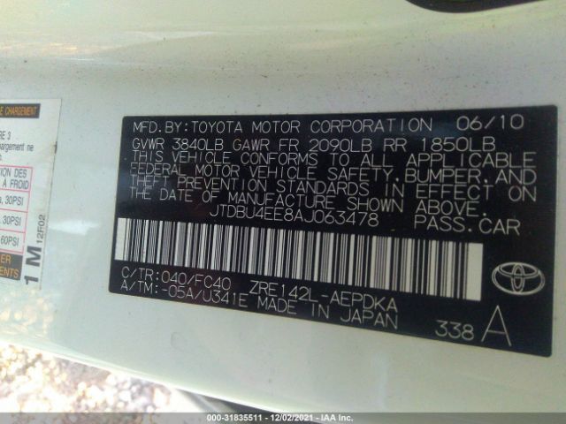 Photo 8 VIN: JTDBU4EE8AJ063478 - TOYOTA COROLLA 