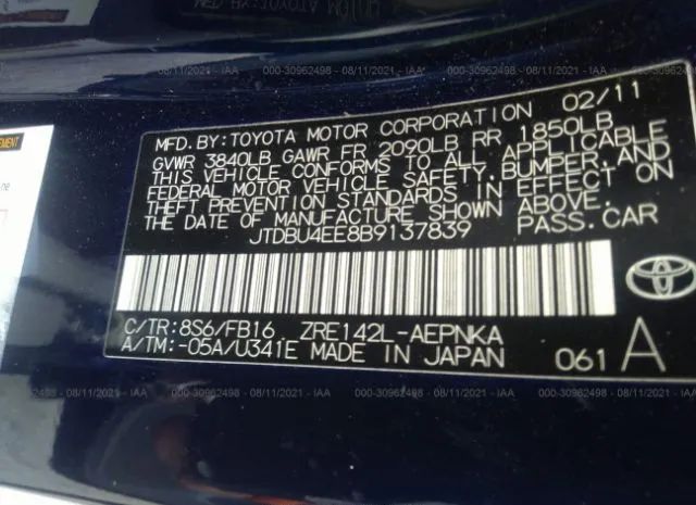 Photo 8 VIN: JTDBU4EE8B9137839 - TOYOTA COROLLA 