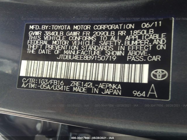 Photo 8 VIN: JTDBU4EE8B9150719 - TOYOTA COROLLA 