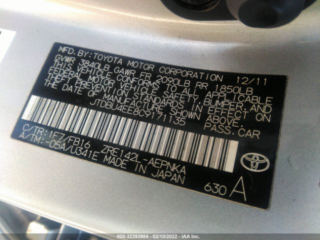 Photo 8 VIN: JTDBU4EE8C9171135 - TOYOTA COROLLA 