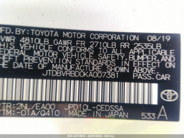 Photo 8 VIN: JTDBVRBD0KA007381 - TOYOTA MIRAI 