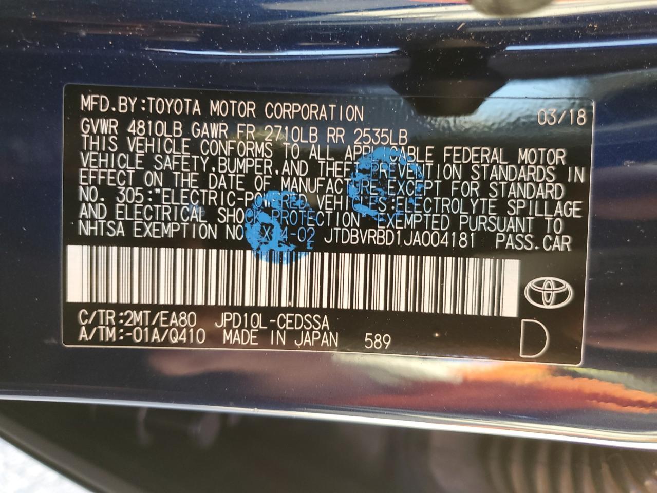 Photo 11 VIN: JTDBVRBD1JA004181 - TOYOTA MIRAI 