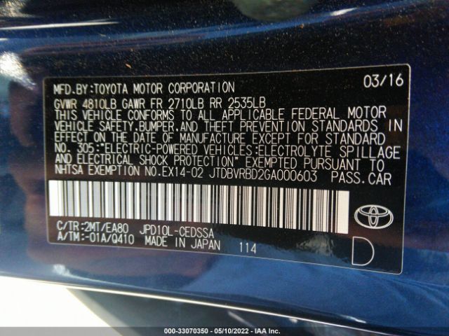 Photo 8 VIN: JTDBVRBD2GA000603 - TOYOTA MIRAI 