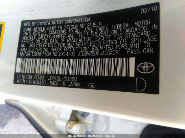 Photo 8 VIN: JTDBVRBD8JA004291 - TOYOTA MIRAI 