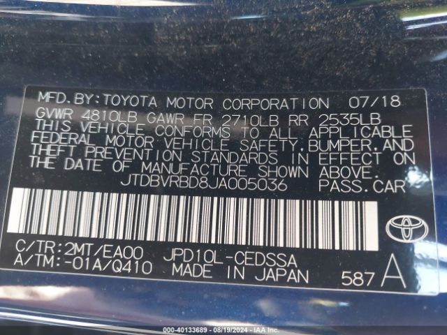 Photo 8 VIN: JTDBVRBD8JA005036 - TOYOTA MIRAI 