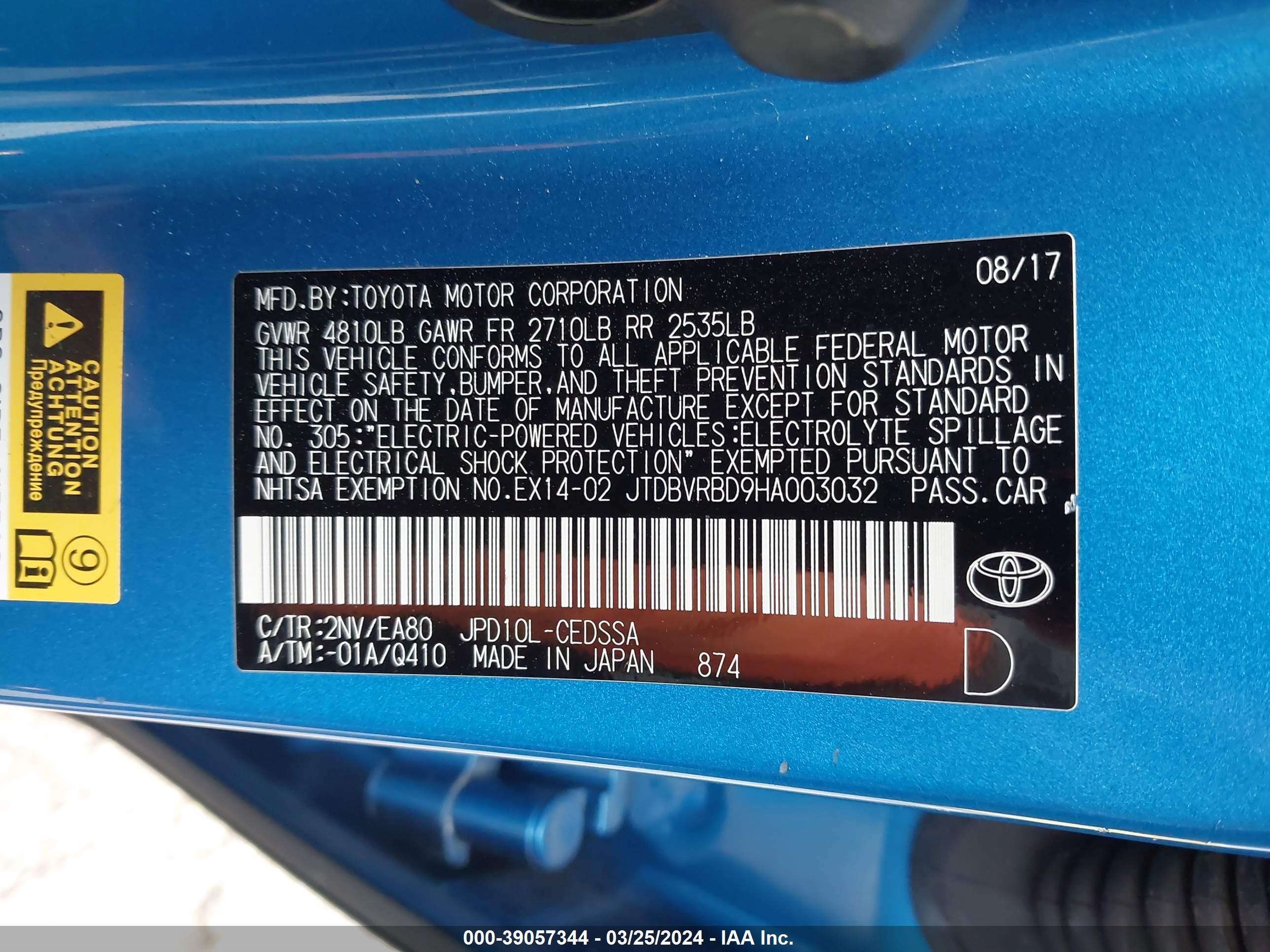 Photo 9 VIN: JTDBVRBD9HA003032 - TOYOTA MIRAI 