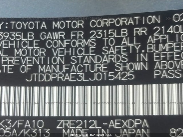 Photo 8 VIN: JTDDPRAE3LJ015425 - TOYOTA COROLLA 