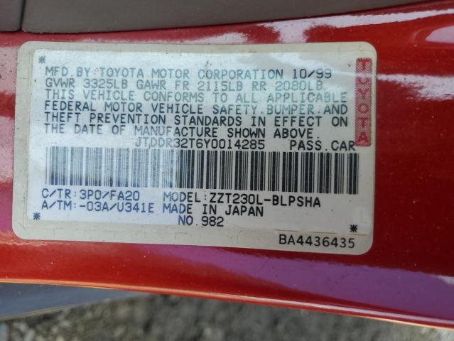 Photo 12 VIN: JTDDR32T6Y0014285 - TOYOTA CELICA GT 