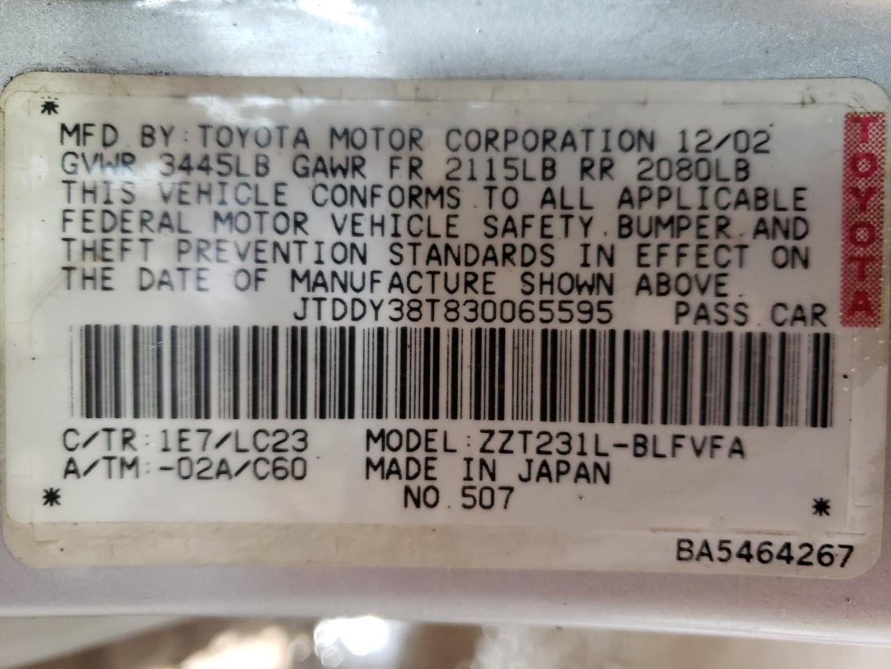 Photo 12 VIN: JTDDY38T830065595 - TOYOTA CELICA 