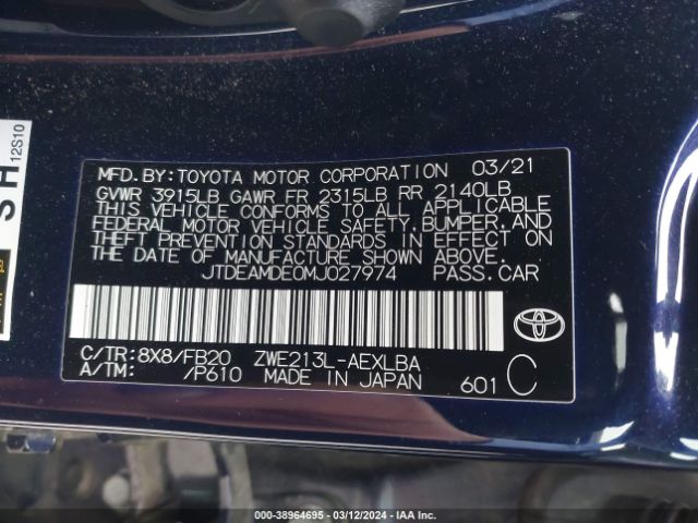 Photo 8 VIN: JTDEAMDE0MJ027974 - TOYOTA COROLLA 