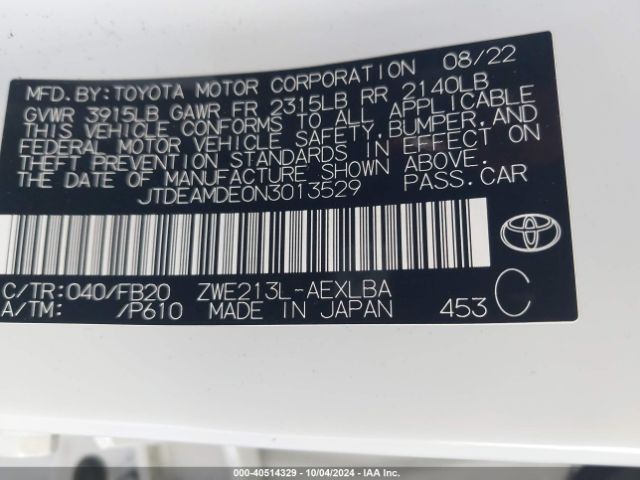 Photo 8 VIN: JTDEAMDE0N3013529 - TOYOTA COROLLA 