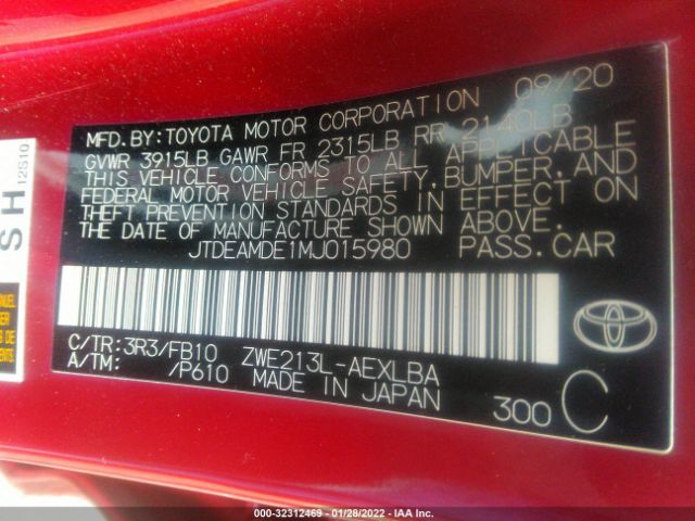 Photo 8 VIN: JTDEAMDE1MJ015980 - TOYOTA COROLLA 