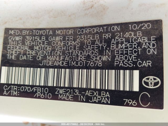 Photo 8 VIN: JTDEAMDE1MJ017678 - TOYOTA COROLLA 