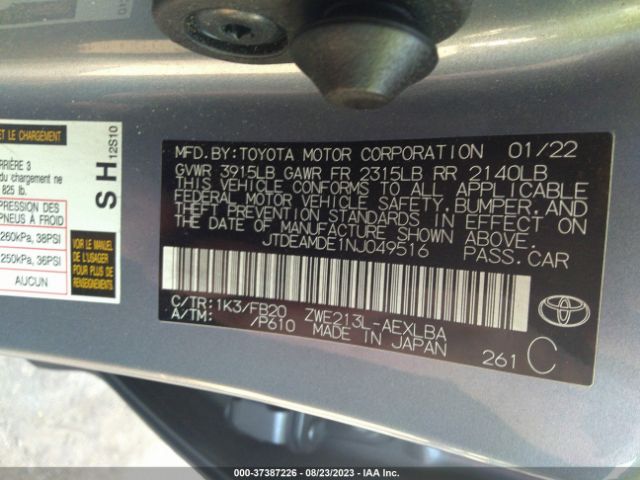 Photo 8 VIN: JTDEAMDE1NJ049516 - TOYOTA COROLLA 