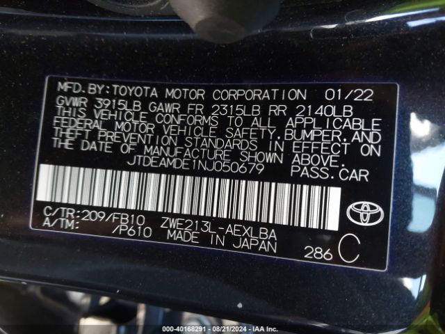 Photo 8 VIN: JTDEAMDE1NJ050679 - TOYOTA COROLLA 