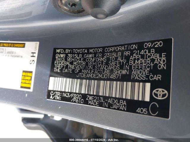 Photo 8 VIN: JTDEAMDE2MJ014871 - TOYOTA COROLLA 