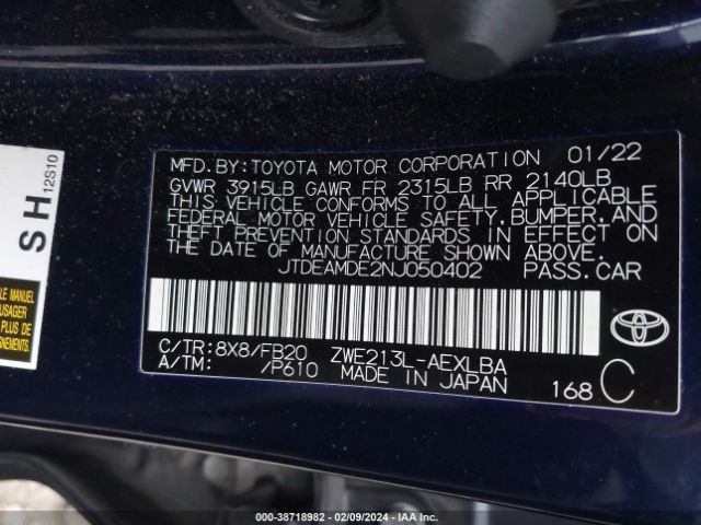 Photo 8 VIN: JTDEAMDE2NJ050402 - TOYOTA COROLLA 