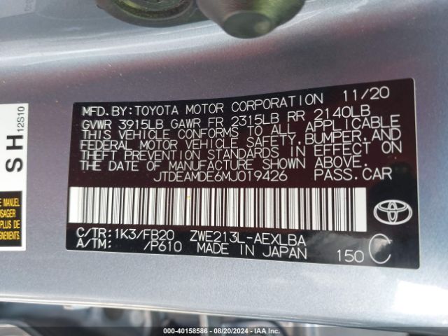 Photo 8 VIN: JTDEAMDE6MJ019426 - TOYOTA COROLLA 