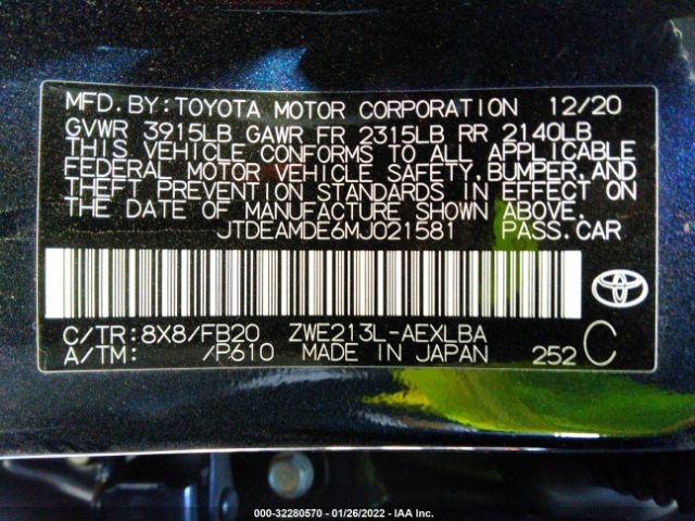 Photo 8 VIN: JTDEAMDE6MJ021581 - TOYOTA COROLLA 