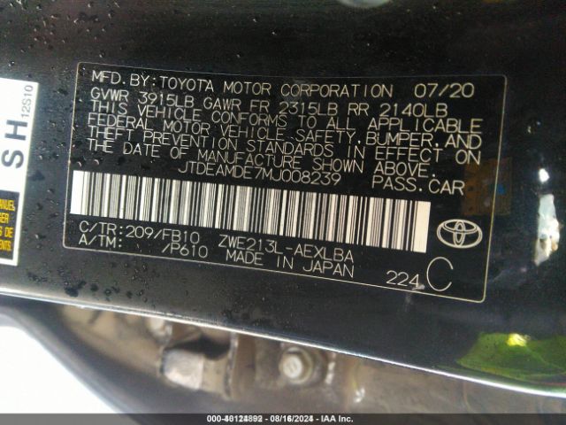 Photo 8 VIN: JTDEAMDE7MJ008239 - TOYOTA COROLLA 