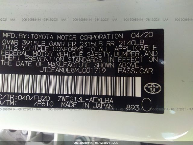 Photo 8 VIN: JTDEAMDE8MJ001719 - TOYOTA COROLLA 