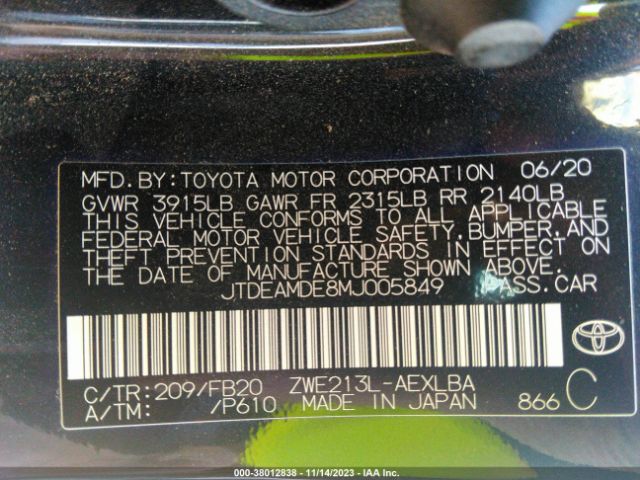 Photo 8 VIN: JTDEAMDE8MJ005849 - TOYOTA COROLLA 