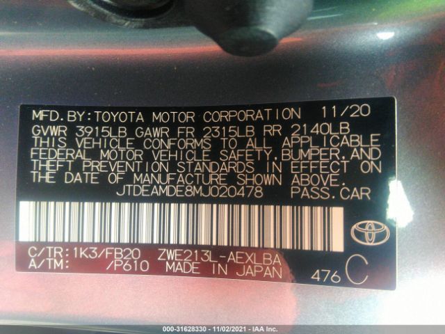 Photo 8 VIN: JTDEAMDE8MJ020478 - TOYOTA COROLLA 