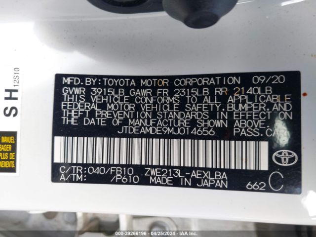 Photo 8 VIN: JTDEAMDE9MJ014656 - TOYOTA COROLLA 